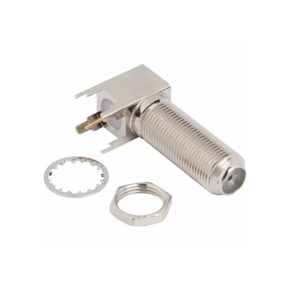 F-Type Jack PCB Through Hole Right Angle Bulkhead Rear Mount 75 Ohm